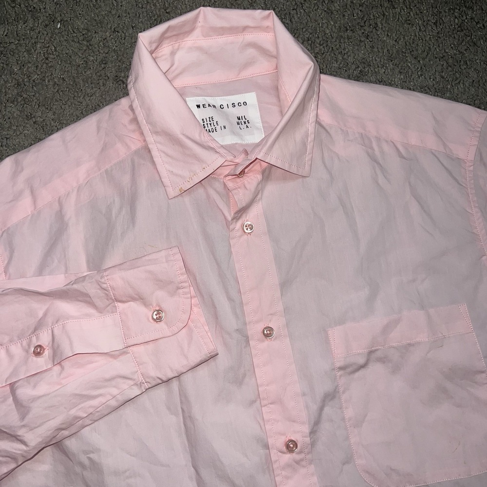Cissa Mens M/L Pink Cotton Wrap Button Up Shirt Made USA